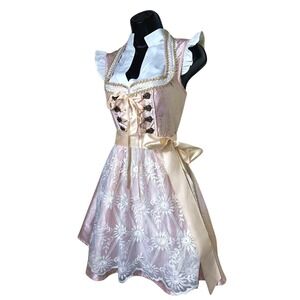 New XL Oktoberfest Peach Pink Beige Lace Dirndl‎ Dress Bavarian German Fest